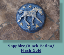 Horse Medallion with Sapphire/Black Patina/Flash Gold Finish